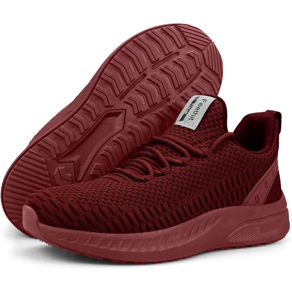 Men's Burgundy Non Slip Lightweight Workout Breathable Mesh Fashion Sneakers - Picture 6 of 6